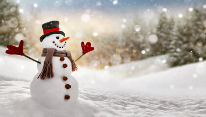Obraz premium Schneemann im Schnee, textfeiraum, Generated image