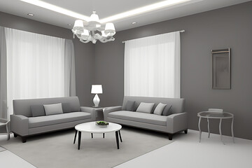 Fototapeta premium Creative Drawing Room, Wall Paint Color Primer Gray with Sofa