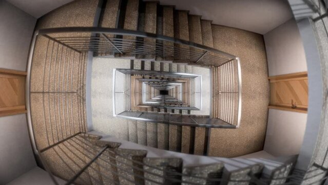 Falling down an endless staircase. Looped video.