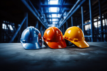 Safety banner. Building construction engineering concept background. Safety construction worker helmet