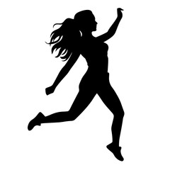 Fototapeta na wymiar Jumping girl black icon on white background. Jumping girl silhouette