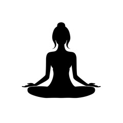 Meditating woman black icon on white background. Meditating woman silhouette