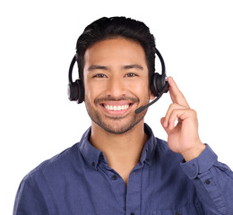 Business man, call center and headphones for communication, customer support and e commerce...