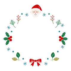 サンタクロースと冬の植物フレーム　クリスマス素材