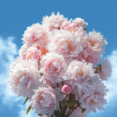 Elegance in Bloom: A Bouquet of Pink and White Peonies Against a Blue Canvas