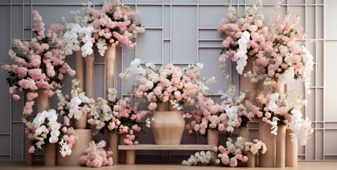Wedding backdrop aesthetic flower decoration indoor interior decorated studio background
