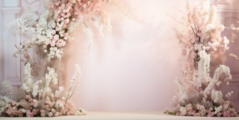 Wedding backdrop aesthetic flower decoration indoor interior decorated studio background