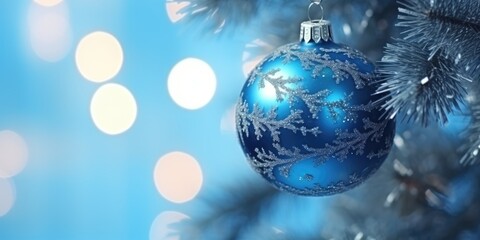 Fototapeta na wymiar Christmas fir tree decoration hanging ball. Merry Christmas and Happy New Year. Festive bright beautiful background