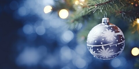 Fototapeta premium Christmas fir tree decoration hanging ball. Merry Christmas and Happy New Year. Festive bright beautiful background
