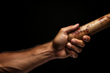 Close-up of a hand holding a baseball bat - obrazy, fototapety, plakaty