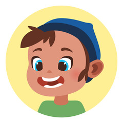 Funny boy round avatar. Happy kid face