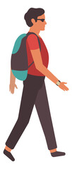 Young man with backpack walking. Modern flat character