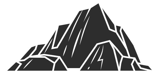 Rocky cliff icon. Black mountain silhouette logo