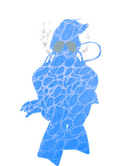 Female scuba diver silhouette with water surface pattern