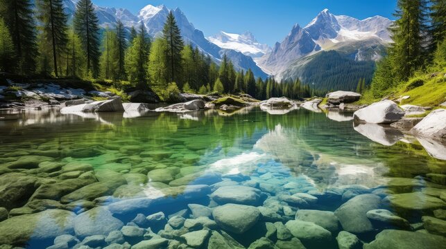 background reflection river alpine landscape illustration forest blue, summer nature, mirror symmetry background reflection river alpine landscape