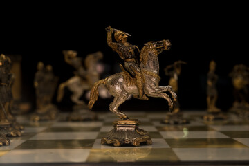 Chess pieces details, pawns. Mind games, combat. Leadership. 
