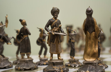 Chess pieces details, pawns. Mind games, combat. Leadership.