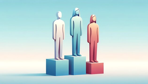 Equality on Podiums Diverse Figures Standing Tall Illustration