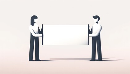 Fototapeta premium Partnership and Unity Concept with Blank Banner Flat Design Artwork