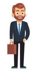 Man in suit and briefcase. Corporate worker cartoon character
