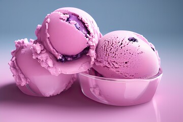 Delicious Blueberry ice cream balls isolated on Colorfull Background