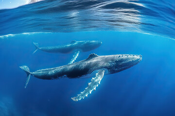 Fototapeta premium Oceanic Ballet: Humpback Whales Swimming Underwater
