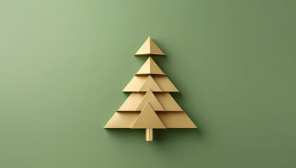 Christmas Tree Mockup Closeup isolated. Green background. Abstract golden Christmas Eve top view flat-lay. Winter traditional holidays. Merry Christmas Happy New Year concept blank template copy space