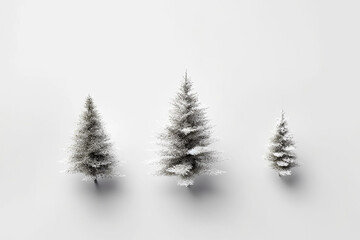 Obraz premium Types of Christmas Tree Mockup Closeup isolated. White background. Christmas Eve top view flat lay. Winter traditional holidays. Merry Christmas Happy New Year concept blank template copy space.