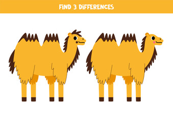 Find 3 differences between two cute cartoon bactrian camel.