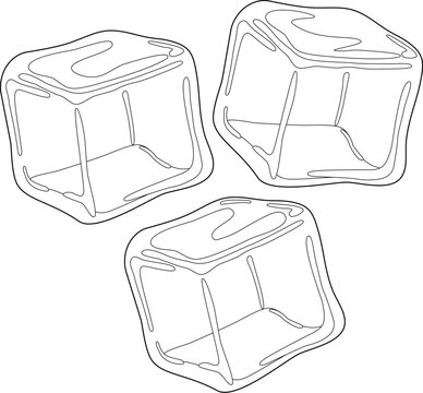 Ice cubes on white background. Vector black and white coloring page.