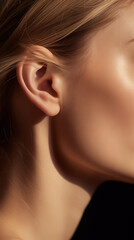 Woman ear earring mockup closeup. Ear health care. Fashion beauty jewelry earring mockup