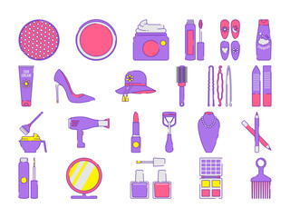 Beauty Treatment Elements Icons Illustration. Flat Style Beauty Product Collection. Vector Illustration on a White Background.