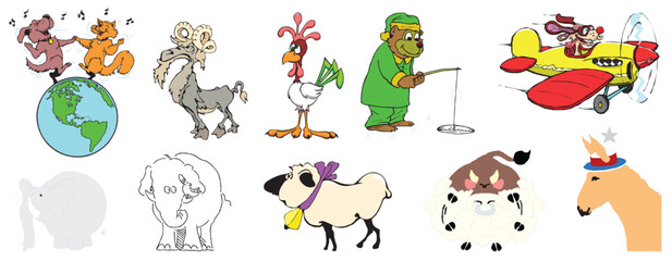 Obraz premium Drawing and Cliparts of miscellaneous animals creative clipart and cartoons etc - compendium vector illustrations editable best art design for multipurpose use in high definition format