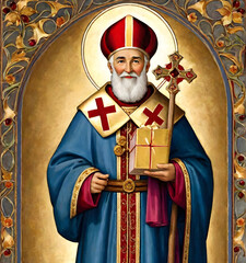 Obraz premium St. Nicholas in Traditional Bishop's Attire, Spreading Joy and Generosity on St. Nicholas Day. generative AI
