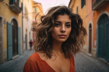 Fototapeta premium portrait of an italian woman in a city town landscape