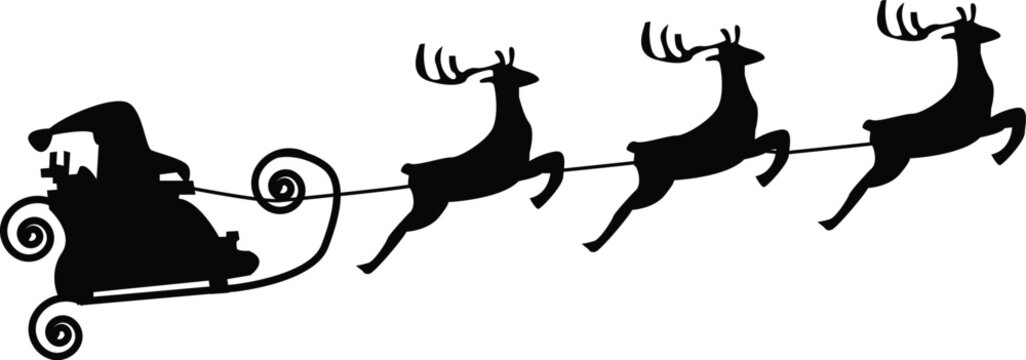 silhouette, animal, cat, vector, christmas, deer, reindeer, illustration, black, santa, dog, sleigh, 