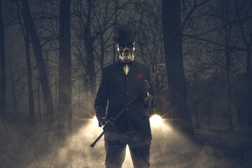 Naklejka premium Scary evil demon in the forest at night