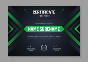 green certificate of achievement template. certificate design for gaming or sport tournament and competition. abstract futuristic gaming background