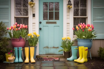 Spring easter outdoor flower design. Retro house style nature tradition. Generate Ai