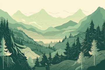 Illustration of mountains and forests. Generative AI