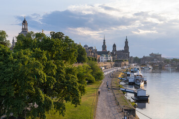 Dresden, Germany. Panoramic view of the historic center of the old town, the Elbe River and...