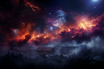 Fantasy landscapes, cosmic sky, nebula, beautiful colors, 
