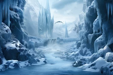 Foto op Canvas Frozen Waterfalls - Generative AI © Sidewaypics