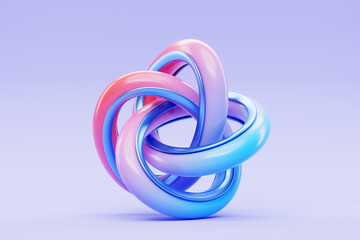 Abstract shape against pink  and blue background, 3D illustration.  Smooth shape 3d rendering