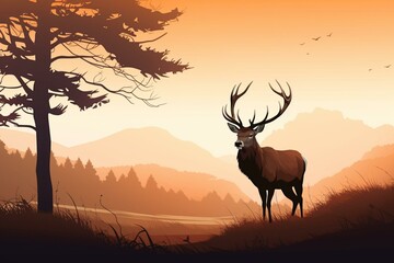 Illustration of a majestic stag in a natural wild environment. Generative AI