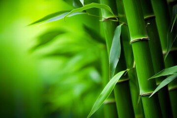 Bamboo tree, bamboo branch on green dof background, close-up