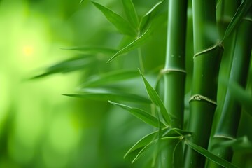 Bamboo tree, bamboo branch on green dof background, close-up