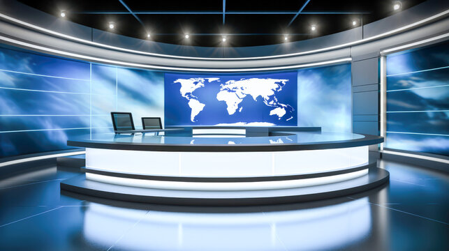 News Studio. Backdrop for TV shows.TV studio. News studio. The perfect backdrop for any green screen or chroma key video or photo production. 3d render