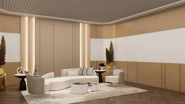 Animation Office waiting room with empty bakdrop for branding mockups. 3D illustration rendering
