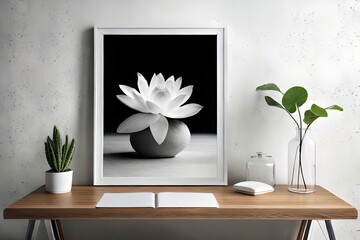 Minimal White Picture Frame Canvas Display With Flower in Vase